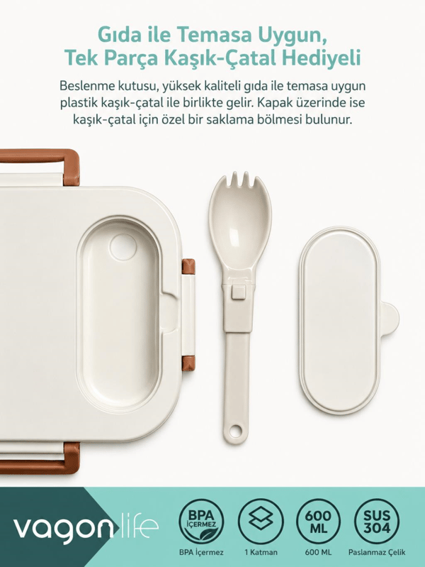 Vagon Life VGN-7189 Yummy 600 ml Tek Katlı 2 Bölmeli Paslanmaz Çelik Yemek Kabı (Lunch Box)