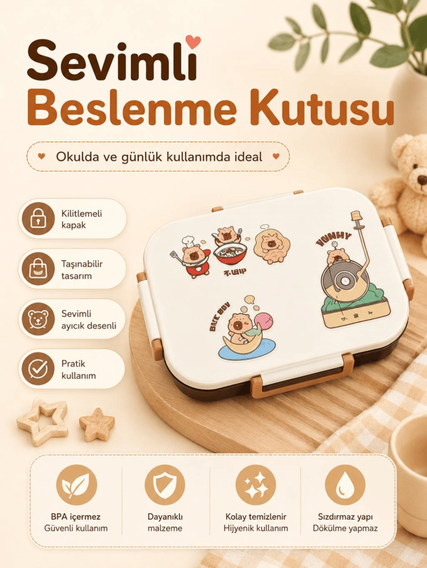 Vagon Life VGN-7189 Yummy 600 ml Tek Katlı 2 Bölmeli Paslanmaz Çelik Yemek Kabı (Lunch Box)