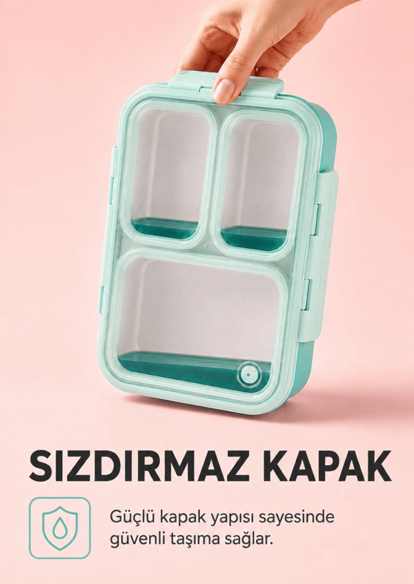 Vagon Life XC-7097 620 ml Yeşil 3 Bölmeli Paslanmaz Çelik Lunch Box Beslenme Kabı | Çelik Kaşık ve Chopstick Hediyeli