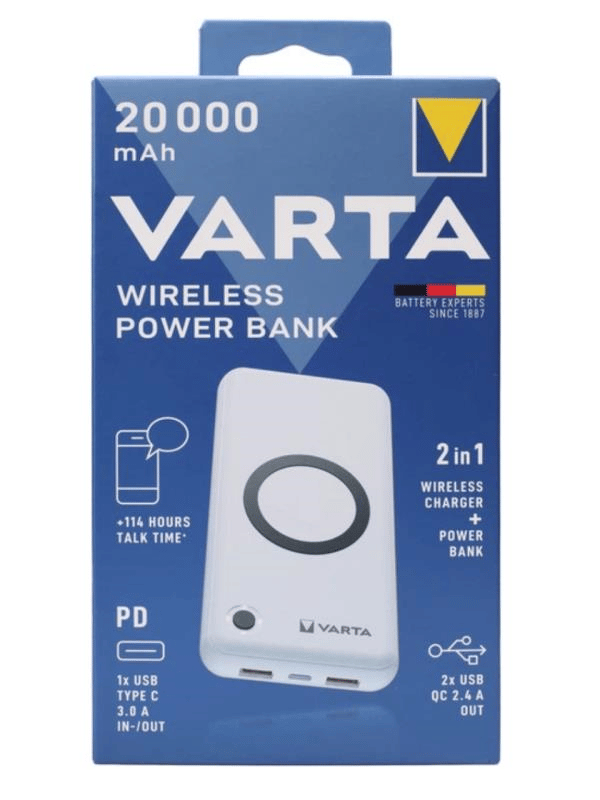 VARTA 20.000 mAh Kablosuz Powerbank – PD 3.0 + QC 2.4A, 10W Wireless, 4 Cihaz Aynı Anda