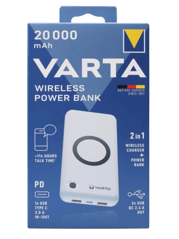VARTA 20.000 mAh Kablosuz Powerbank – PD 3.0 + QC 2.4A, 10W Wireless, 4 Cihaz Aynı Anda