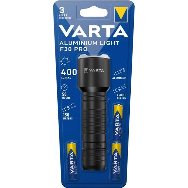 VARTA Aluminium Light F30 Pro 3xAAA El Feneri – 400 Lümen, 150 m Işın Mesafesi, 3 Işık Seviyesi (Enerji Sınıfı A)