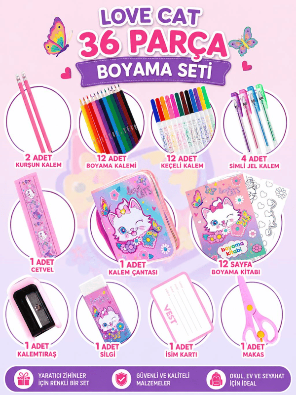 Vest Love Cat 36 Parça Boyama Seti Kalem Çantası VST-KS0008/U2089