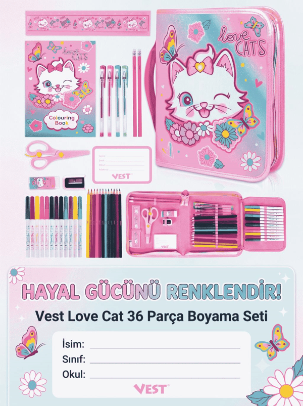 Vest Love Cat 36 Parça Boyama Seti Kalem Çantası VST-KS0008/U2089