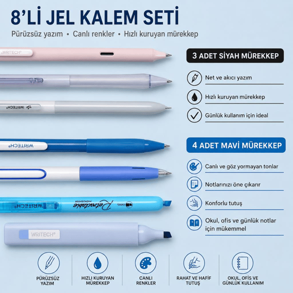 Writech W-OM-7 Okyanus Misti Kalem Seti Mavi 7’li Paket
