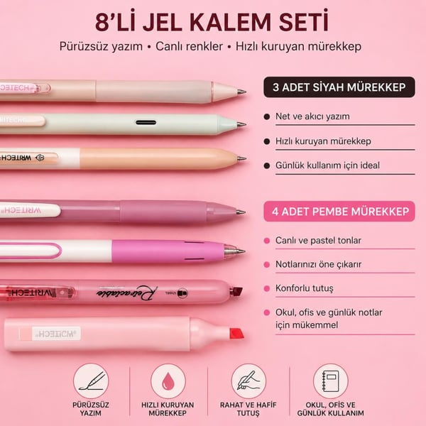 Writech W-SF-7 Sakura Fall Kalem Seti Pembe 7’li Paket