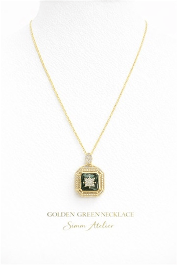Golden Necklace Zümrüt Yeşili Kolye | Şık El Yapımı Bijuteri Kadın Kolyesi