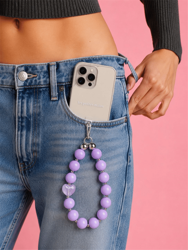 Iconic Lila Kalpli Telefon Askısı, Boncuklu Telefon Charmı ve Çanta Aksesuarı