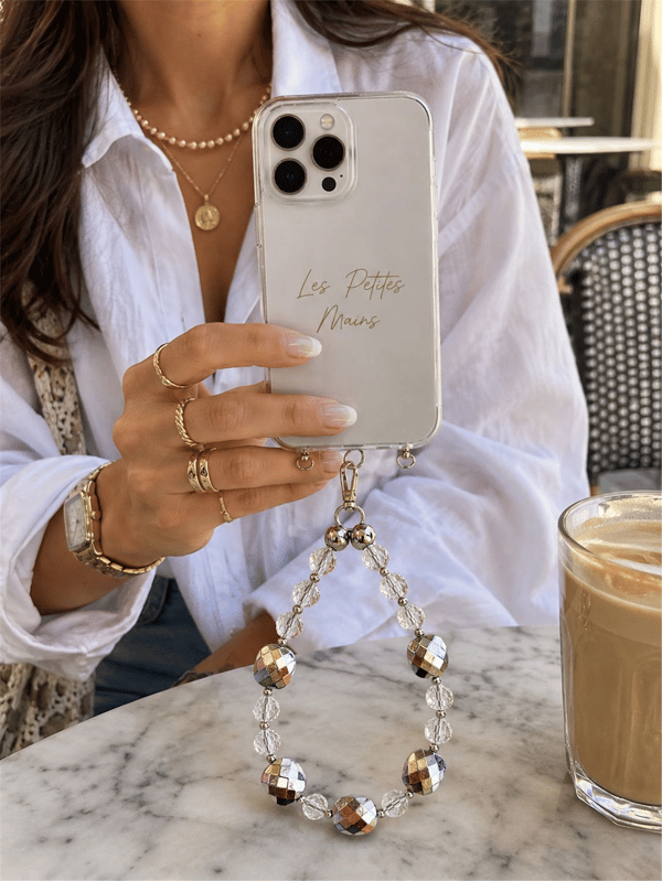 Iconic Şeffaf Kristal Rengarenk Damalı Telefon Askısı, Boncuklu Telefon Charmı ve Çanta Aksesuarı