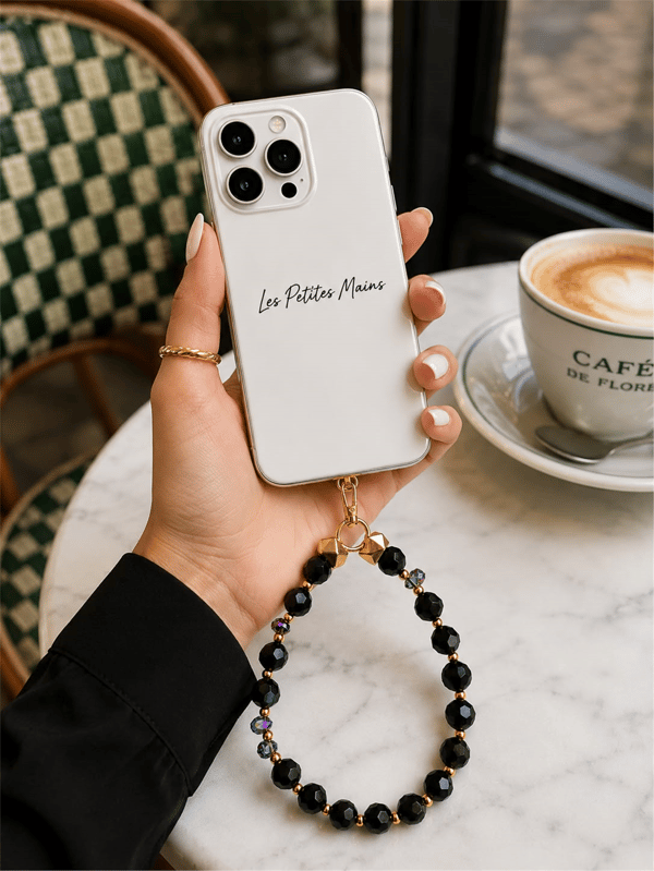 İconic Siyah-silver Telefon Askısı, Boncuklu Telefon Charmı ve Çanta Aksesuarı