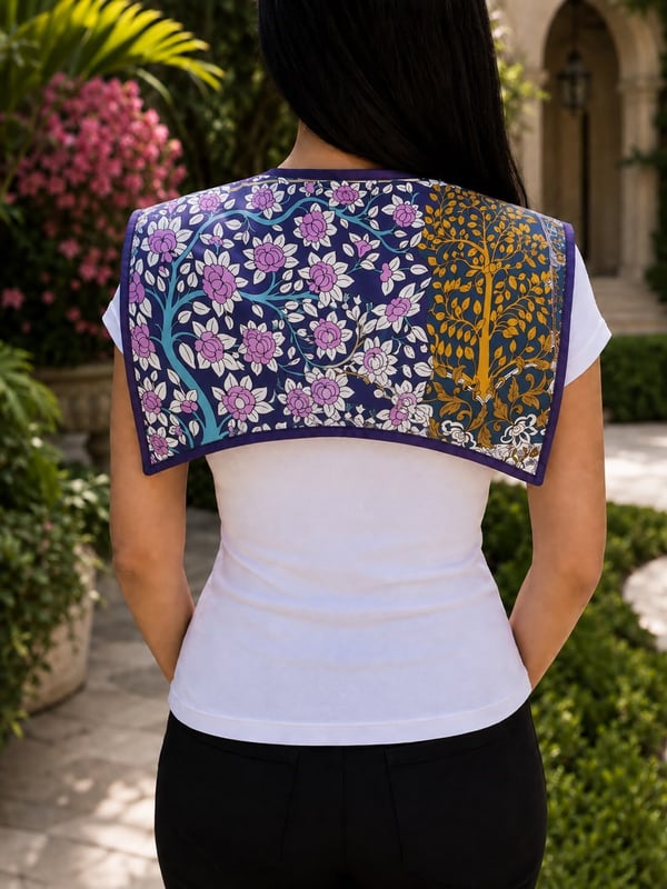 Les Petites Mains Mor-Sarı Çiçek Desenli Bağcıklı Yaka | Vintage Fular Bebe Yaka Kadın Yakalık