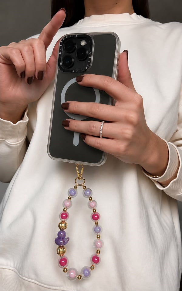 Les Petites Mains Pembe Lila Boncuklu Ördek Figürlü Telefon Bilek Askısı – Cep Telefonu Askısı ve Aksesuarı