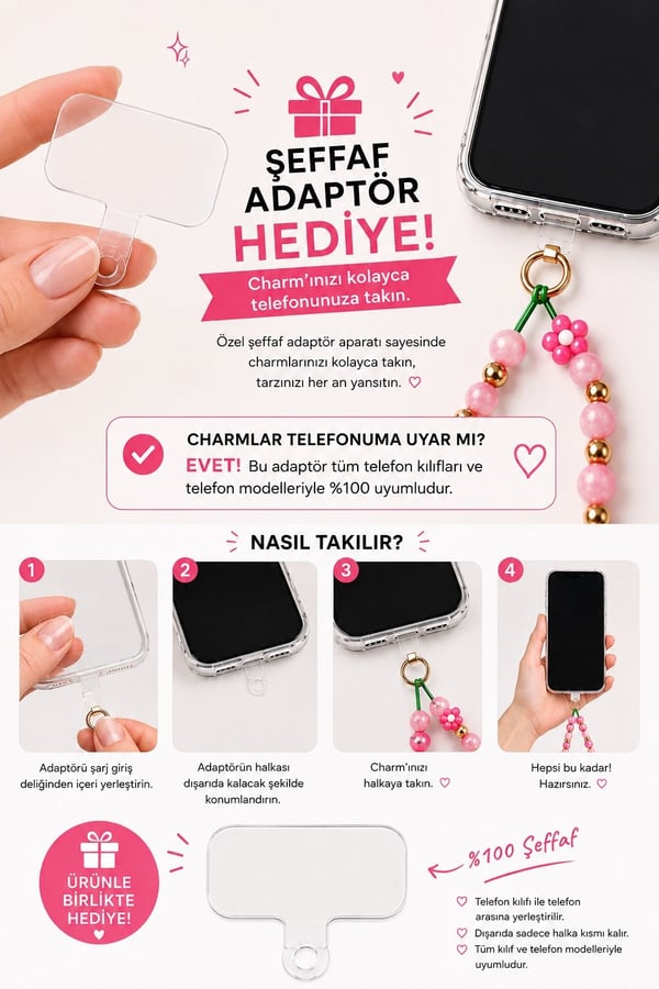 Name Pop A Telefon Askısı, Boncuklu Telefon Charmı ve Çanta Aksesuarı