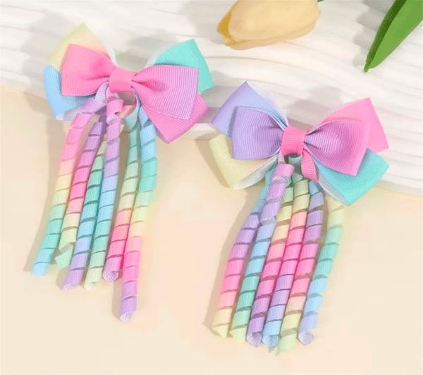 Püsküllü Boncuklu Fiyonk Saç Tokası | Pastel Sevimli Kız Çocuk Saç Aksesuarı