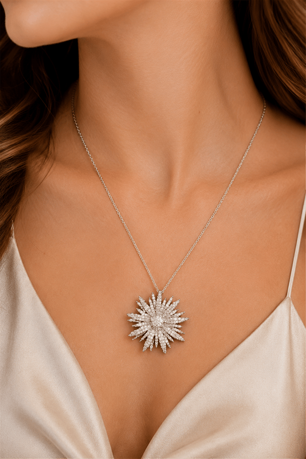 Silver Flower Necklace Kolye | Şık El Yapımı Bijuteri Kadın Kolyesi