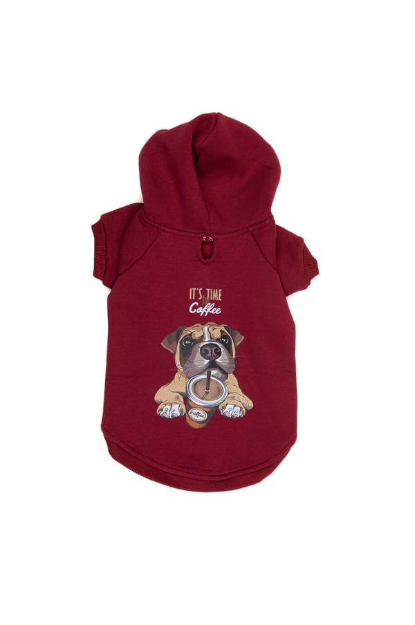 Coffee Dog Kapüşonlu Sweatshirt Bordo
