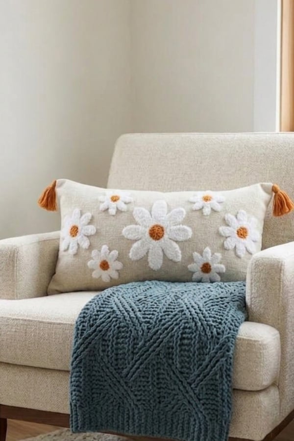 1 Adet Punch Nakışlı & Desenli Kırlent Kılıfı, Gri, 30 x 50