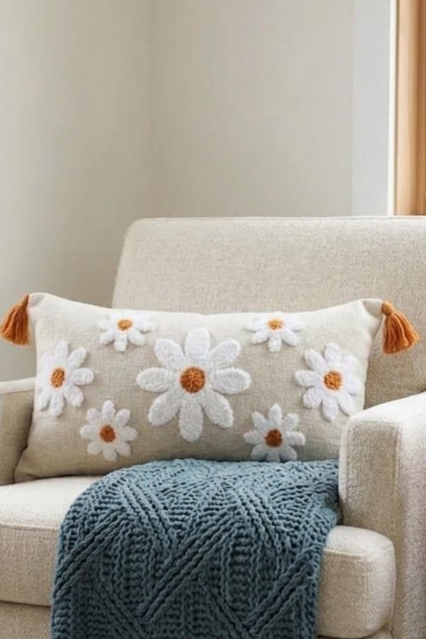 1 Adet Punch Nakışlı & Desenli Kırlent Kılıfı, Gri, 30 x 50