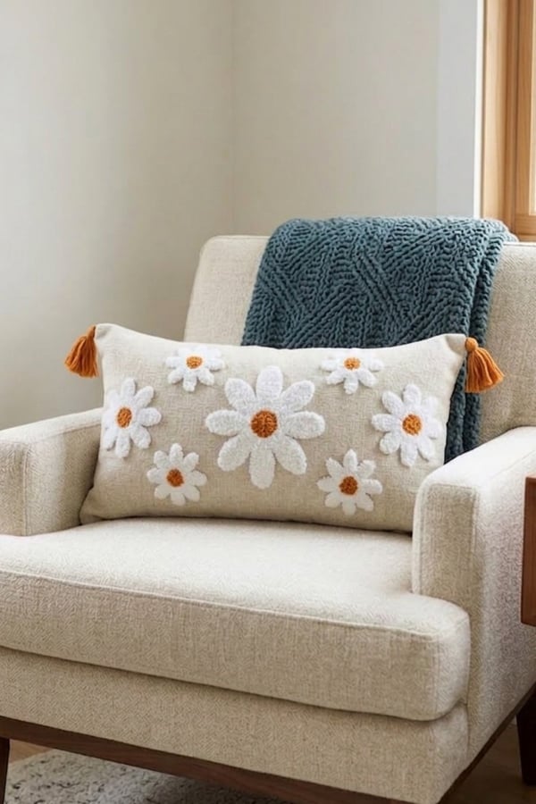 1 Adet Punch Nakışlı & Desenli Kırlent Kılıfı, Gri, 30 x 50