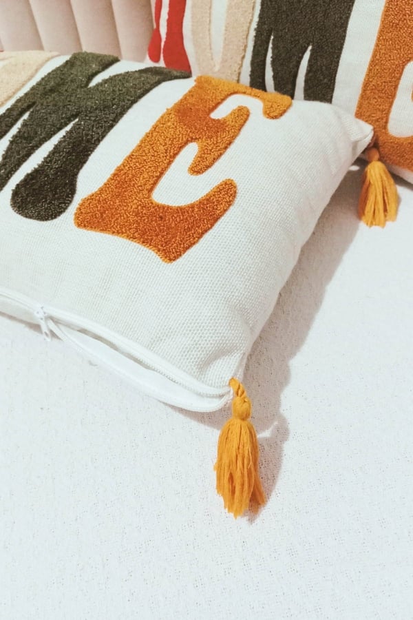 1 Adet Punch Nakışlı Home Yazılı & Desenli Kırlent Kılıfı, Gri, 30 x 50