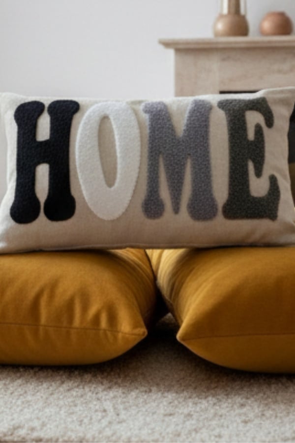 1 Adet Punch Nakışlı Home Yazılı & Desenli Kırlent Kılıfı