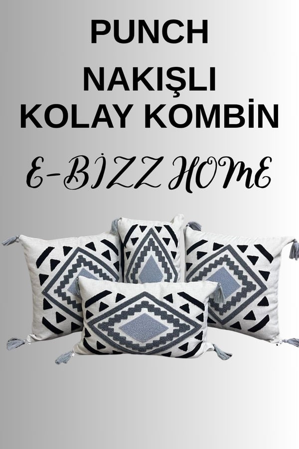 4 Adet Punch Nakışlı Kırlent Kılıfı Takım
