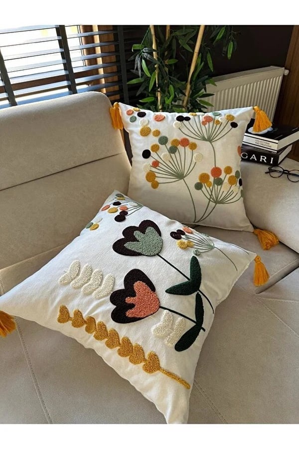 E-Bizz Home Punch Nakışlı 2 Adet Kırlent Kılıfı