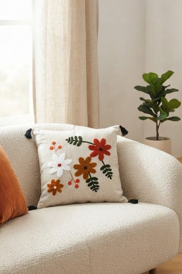 Punch Nakışlı 4 Adet Kırlent Kılıfı, Kiremit, 43 x 43