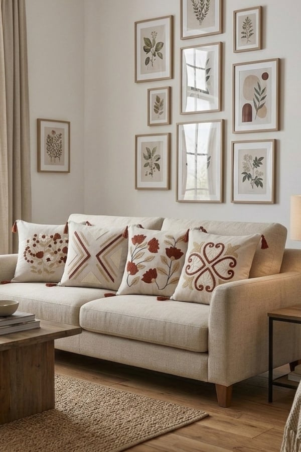 Punch Nakışlı 4 Adet Kırlent Kılıfı, Kiremit, 43 x 43