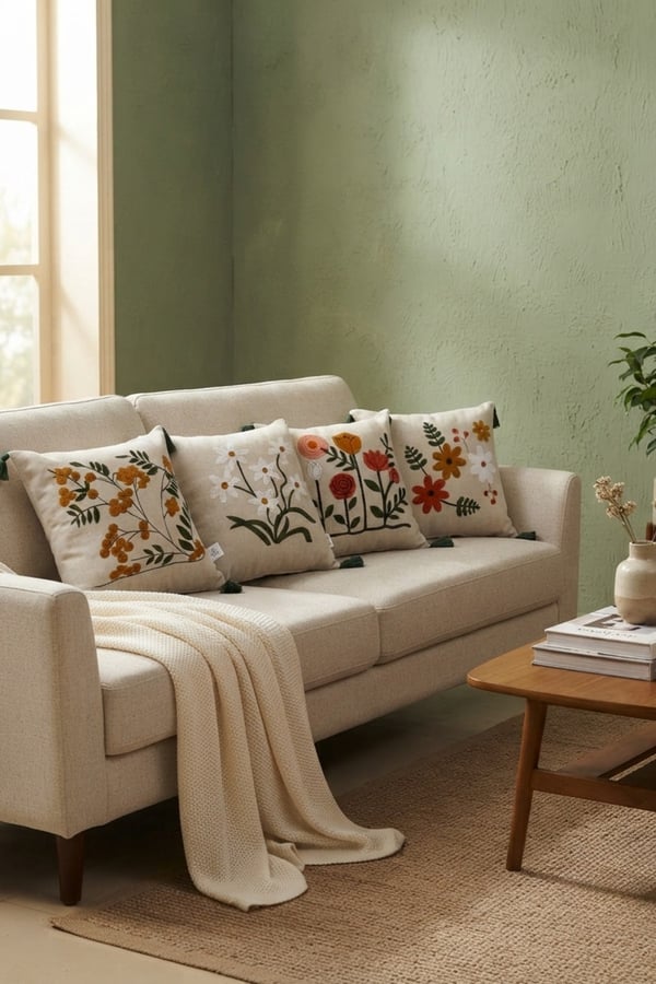 Punch Nakışlı 4 Adet Kırlent Kılıfı, Kiremit, 43 x 43