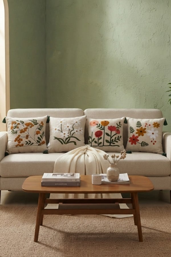 Punch Nakışlı 4 Adet Kırlent Kılıfı, Kiremit, 43 x 43