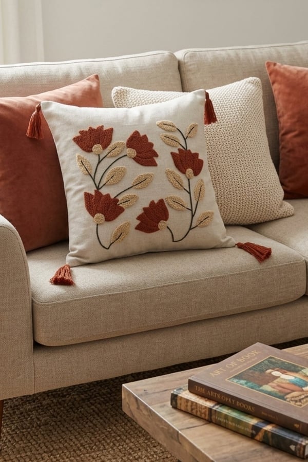 Punch Nakışlı 4 Adet Kırlent Kılıfı, Kiremit, 43 x 43