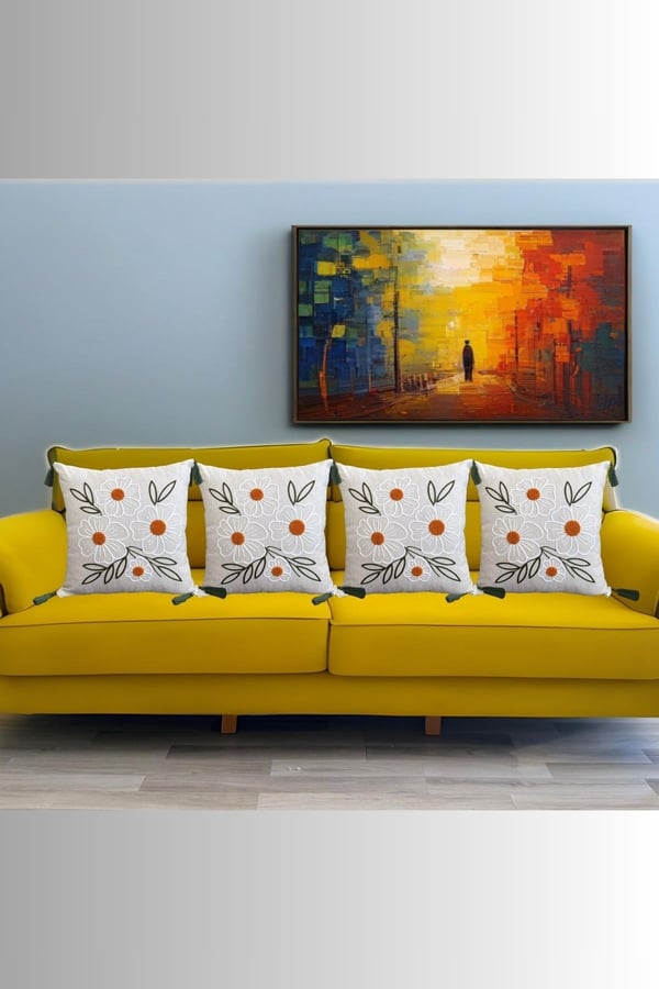 Punch Nakışlı 5'li Zarafet Seti – 4 Adet Kırlent & 1 Adet Runner | Şık & Dekoratif, Gri, 43 x 43