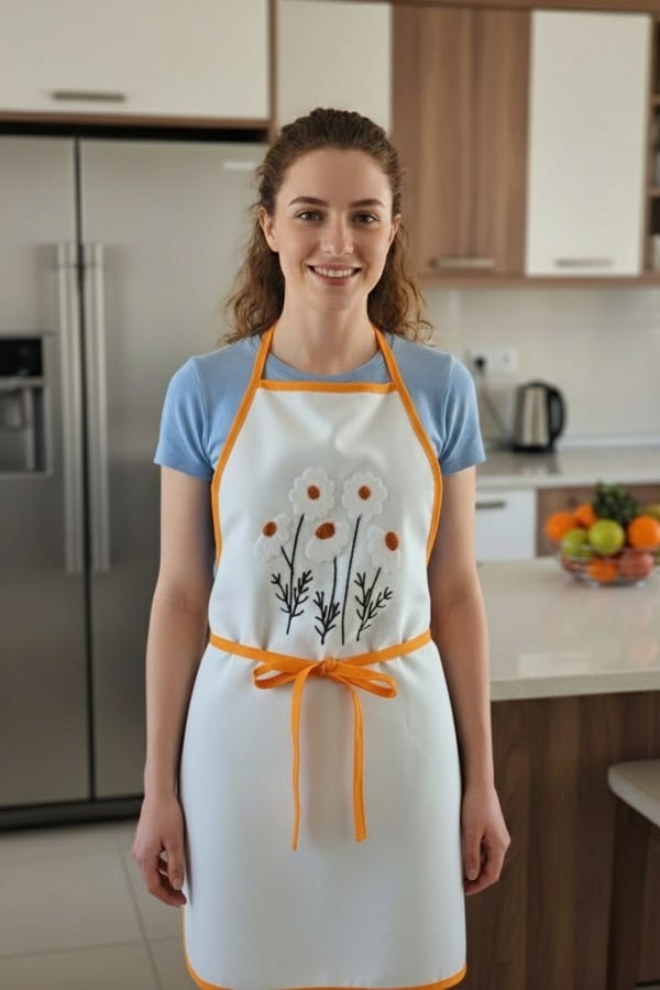 Punch Nakışlı Mutfak Önlüğü & Punch Nakışlı Poşetlik & Mutfak Set, Sarı