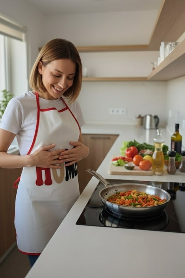 Punch Nakışlı Mutfak Önlüğü & Punch Nakışlı Poşetlik & Mutfak Set, Sarı