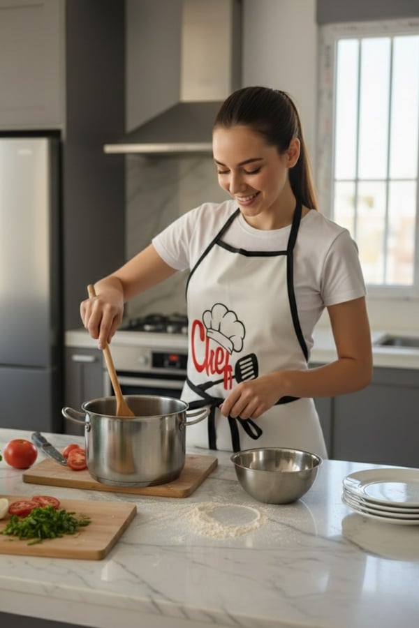Punch Nakışlı Mutfak Önlüğü & Punch Nakışlı Poşetlik & Mutfak Set, Sarı