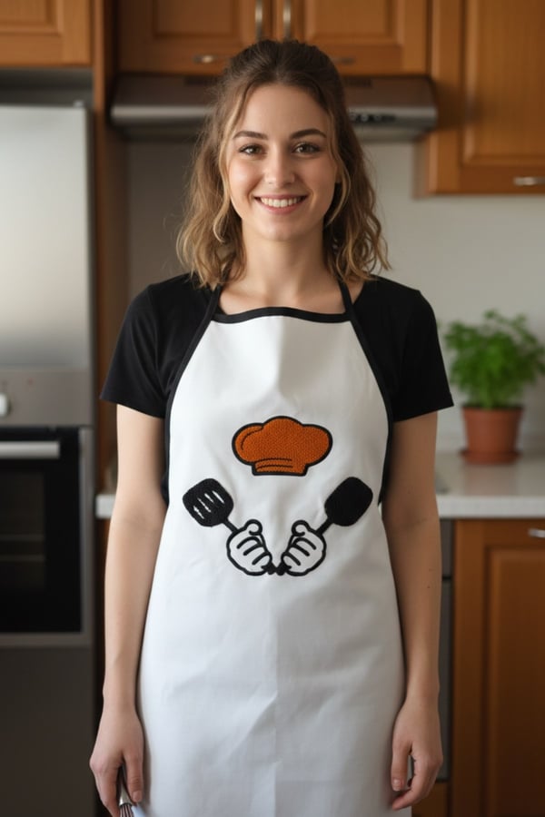Punch Nakışlı Mutfak Önlüğü & Punch Nakışlı Poşetlik & Mutfak Set, Sarı