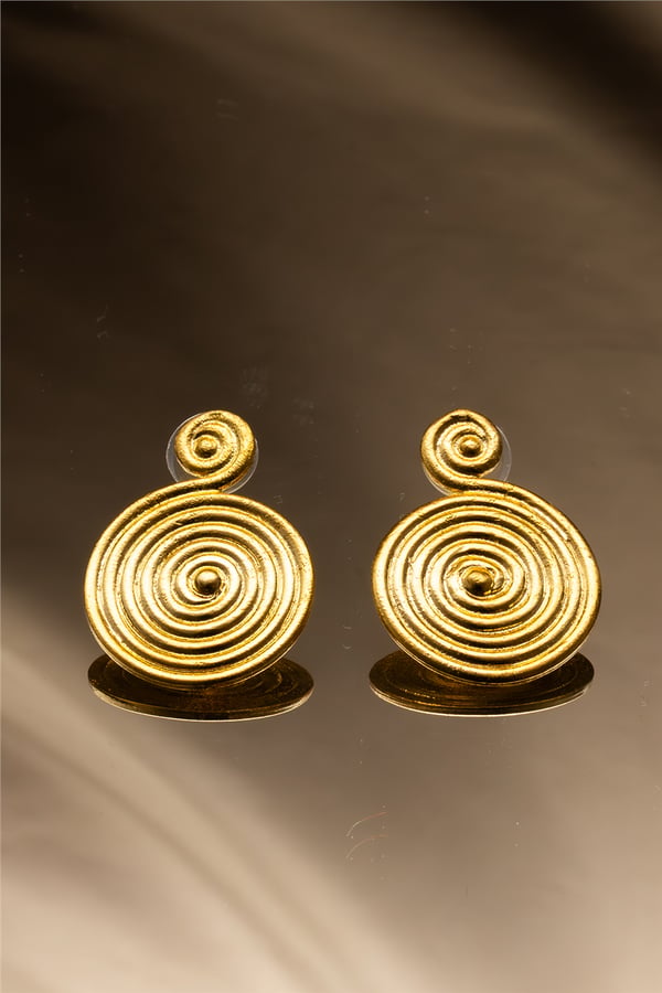 Spiral Pirinç Altın Kaplama Küpe