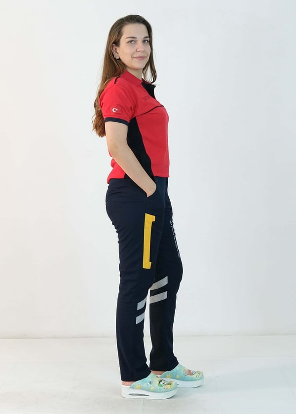 112 Polo Yaka Çift Renk Tişört (Kırmızı – Lacivert)