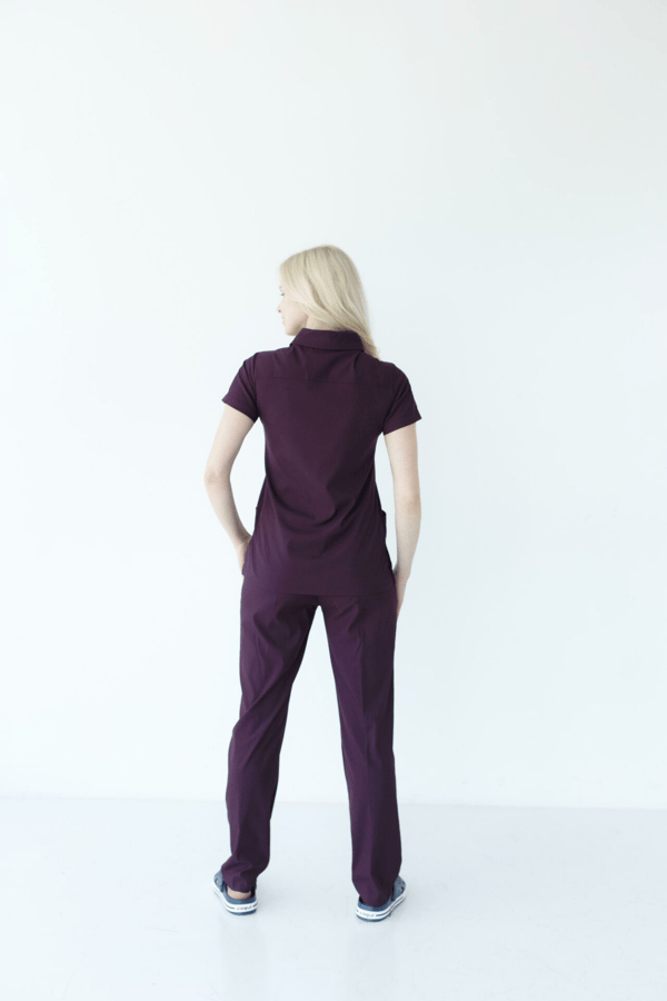 Fermuarlı Likralı Scrubs Takım Mürdüm
