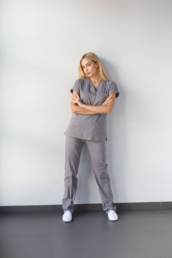 Likralı Scrubs Takım Gri