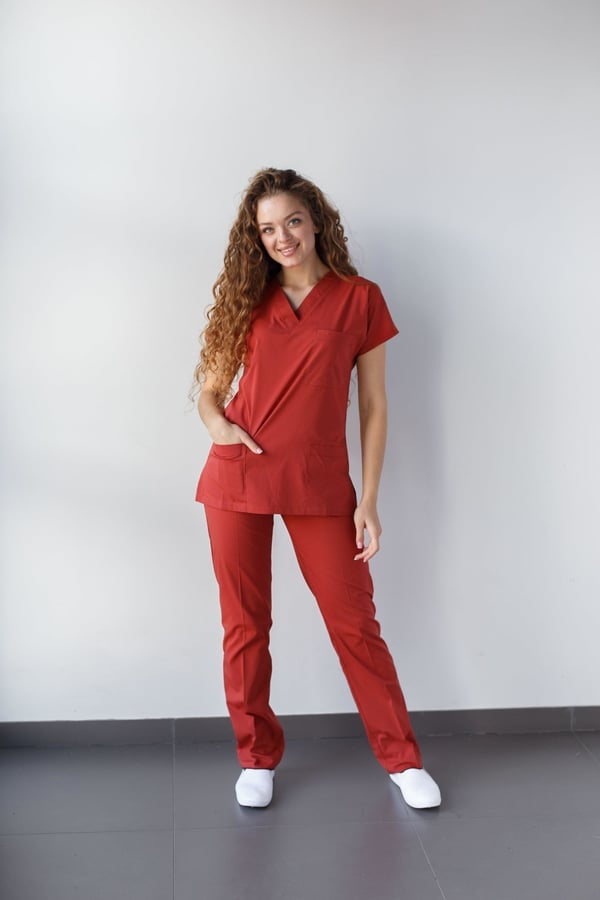 Likralı Scrubs Takım Kiremit