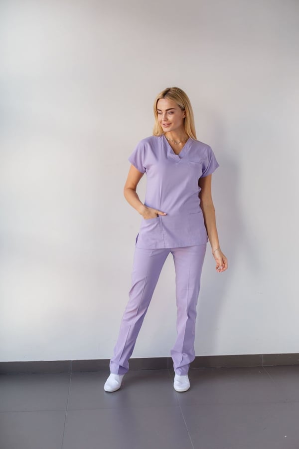 Likralı Scrubs Takım Lila