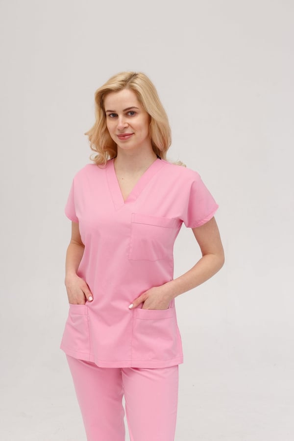 Likralı Scrubs Takım Pembe