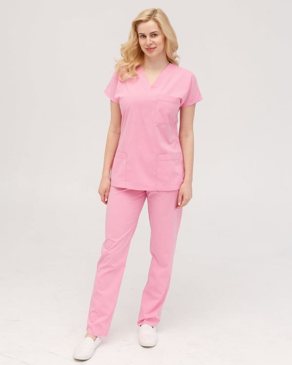 Likralı Scrubs Takım Pembe