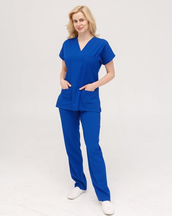 Likralı Scrubs Takım Saks Mavi