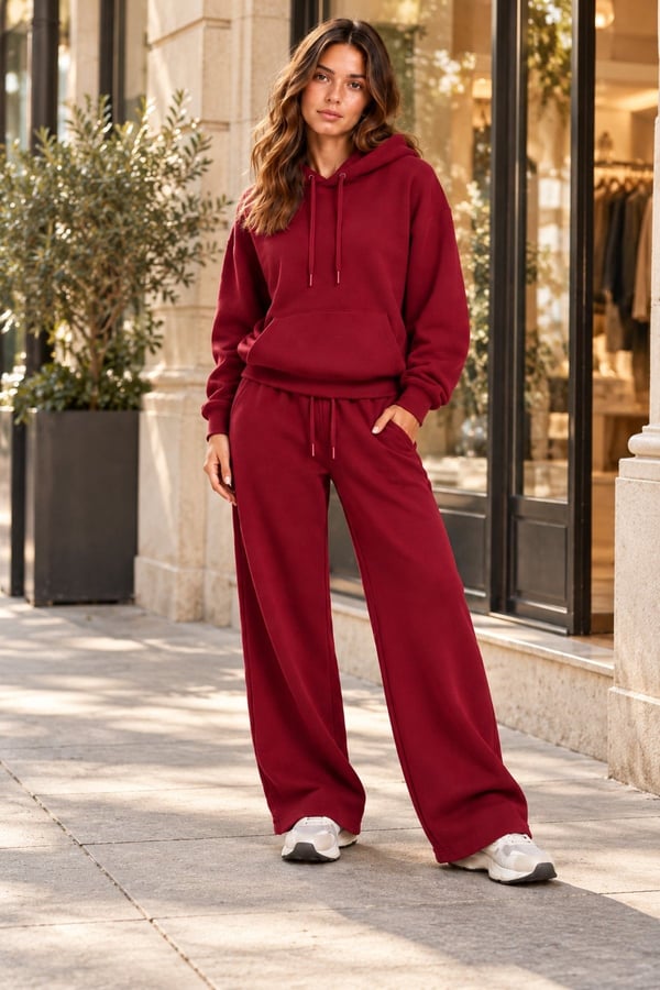 Bordo Oversize Kalın Eşofman Takımı