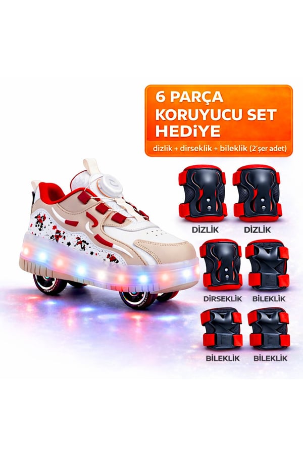 Işıklı Çocuk Pateni, Ortopedikli Rahat Spor Ayakkabı IŞIKLARI ON-OF Tuşlu 4 Tekerli Paten