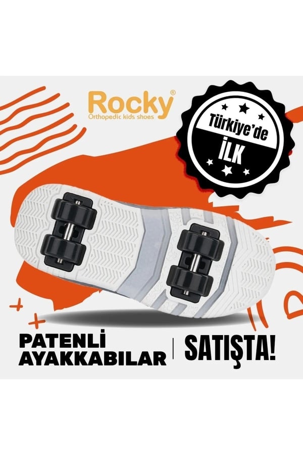 Patenli Çocuk Ortopedik Işıklı Tekerlekli Rocky Spor Kaykay 4 Tekerli Ayakkabı
