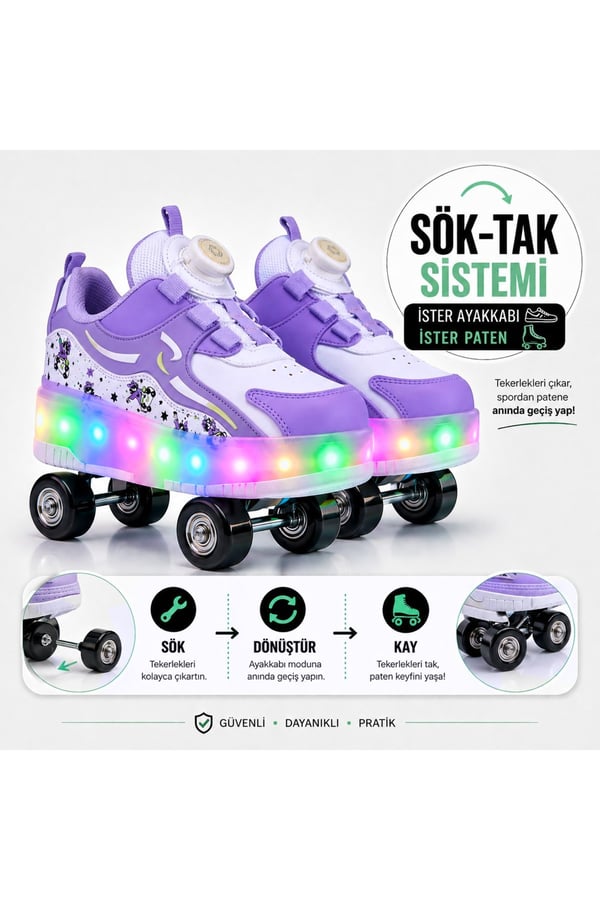 PATENLİ IŞIKLI ORTOPEDİK SPOR AYAKKABISI 4 TEKERLEKLİ PATEN (ONN-OFF TUŞLU)